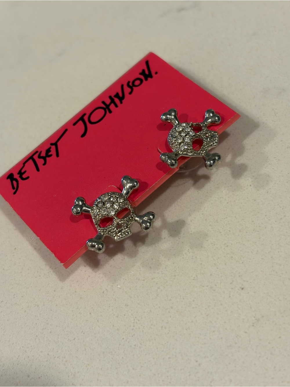 Betsey Johnson Kids Silver Crystal Skull & Crossbones Stud Earrings